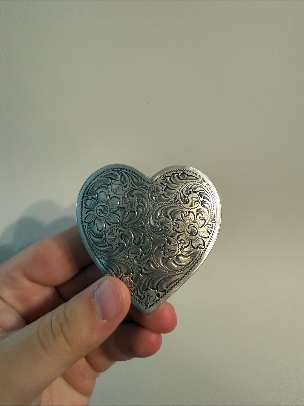 Engraved Western Heart-Shaped Silver Belt Buckle 1995